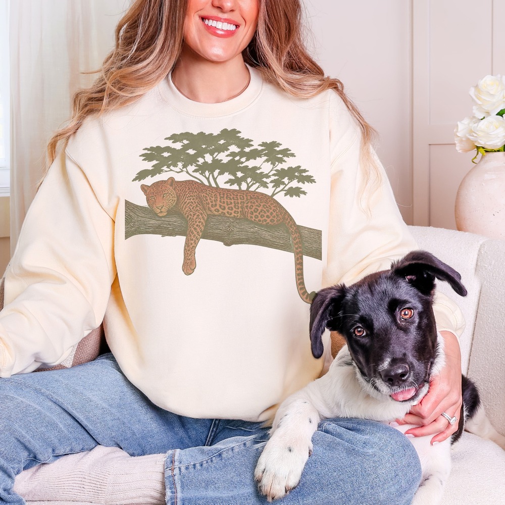 Leopard Resting on Acacia Branch African Safari Sweatshirt